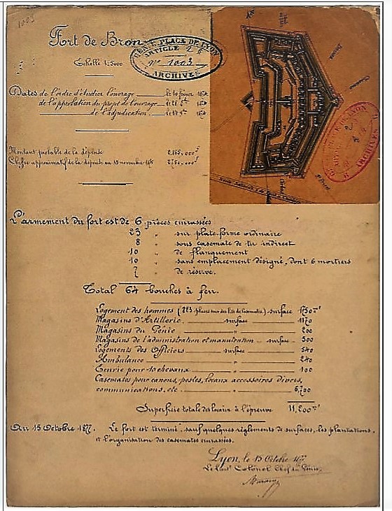 Etat du Fort de Bron en 1877 (Source : archives du Génie/ Raphaël Pallas)