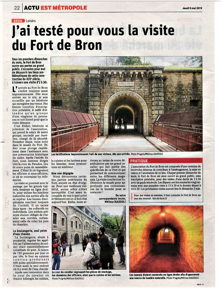 article du Progrès 9 mai 2019 j'ai testé pour vous la visite du Fort de Bron