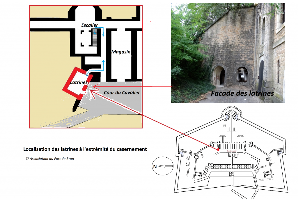 Plan de localisation des latrines situées dans le prolongement du casernement du Fort de bron