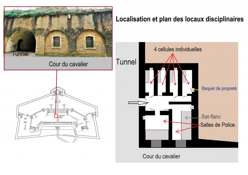 Localisation et plan des locaux disciplinaires du Fort de Bron