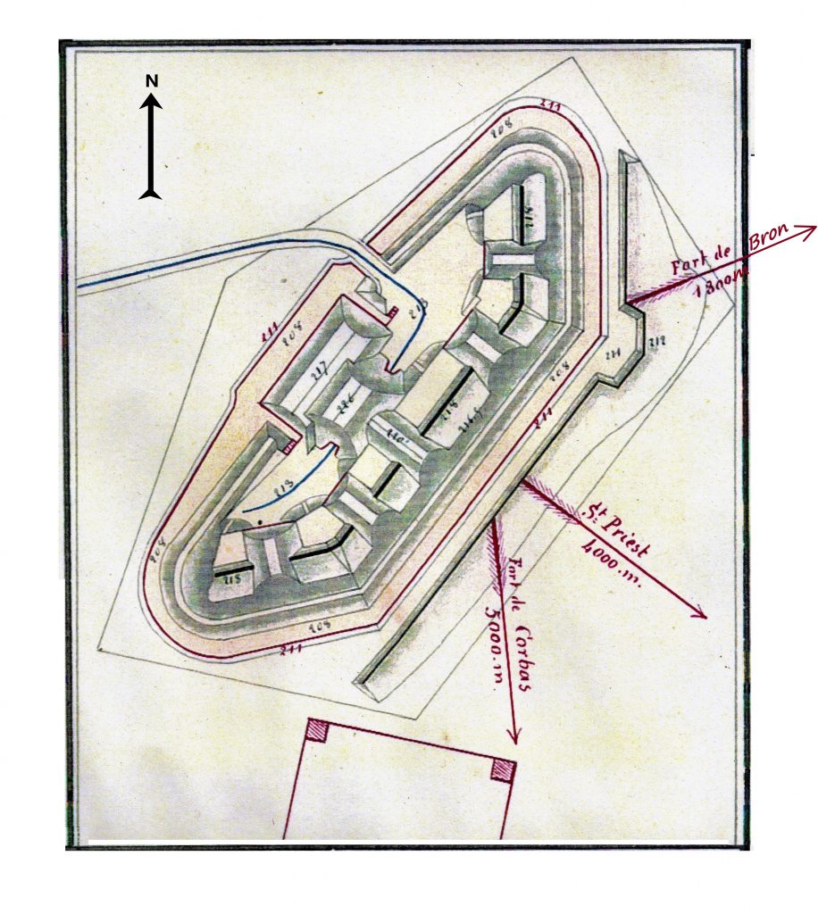 plan batterie de Parilly, batterie annexe du Fort de Bron