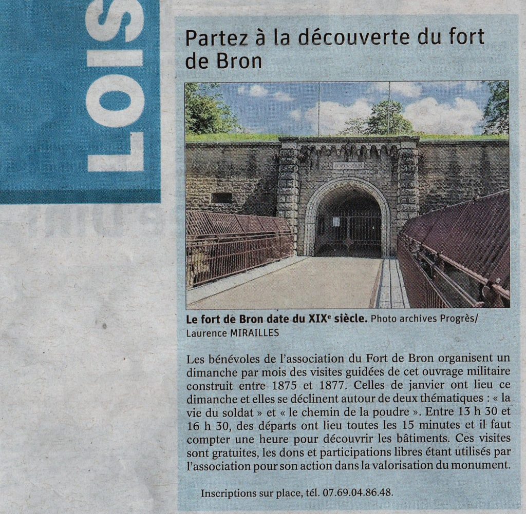 Article le Progrès  8 janvier 2023 visite du Fort de Bron